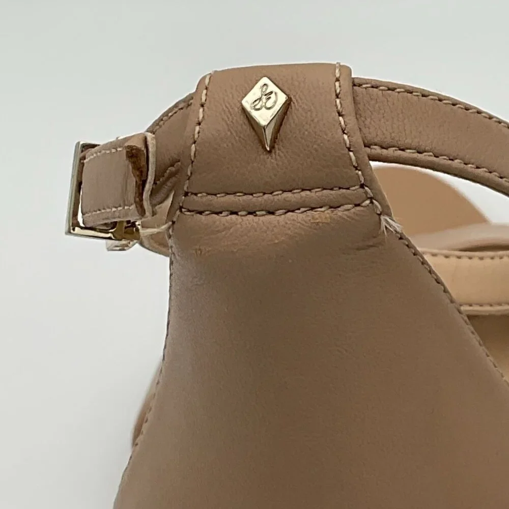 Sam Edelman Nude Ankle Strap Block Heel Sandals Womens Size 7 Medium Leather - Picture 6 of 10